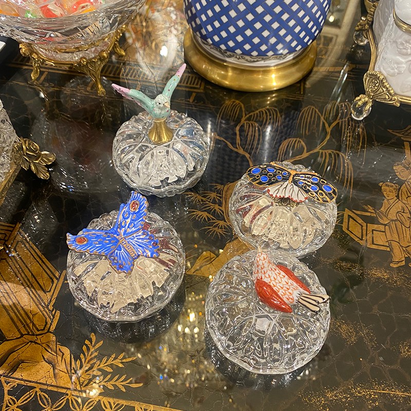 茱莉安法式精美水晶玻璃镶铜多功能盖盒茶几装饰摆件工艺品礼物