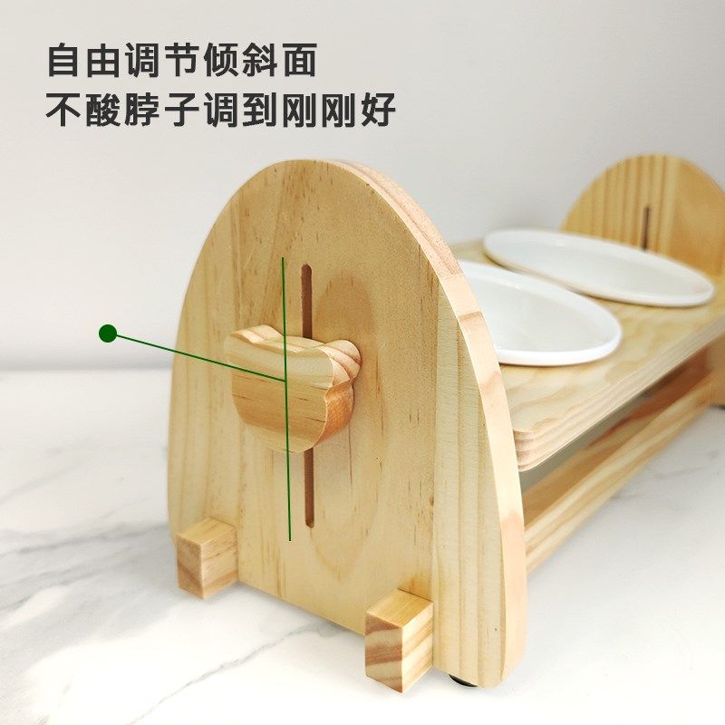 宠物猫碗陶瓷双碗猫咪狗狗食盆保护颈椎食盆防打翻斜口碗盆