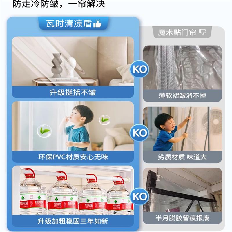 2025新款免打孔空调隔断帘防冷气挡风门帘客厅透明可推拉遮挡帘子