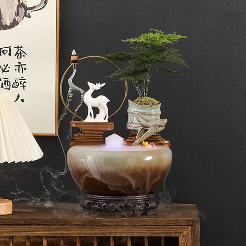 流水摆件循环水开业礼品招财办公室装饰品家居客厅茶室桌面小鱼缸
