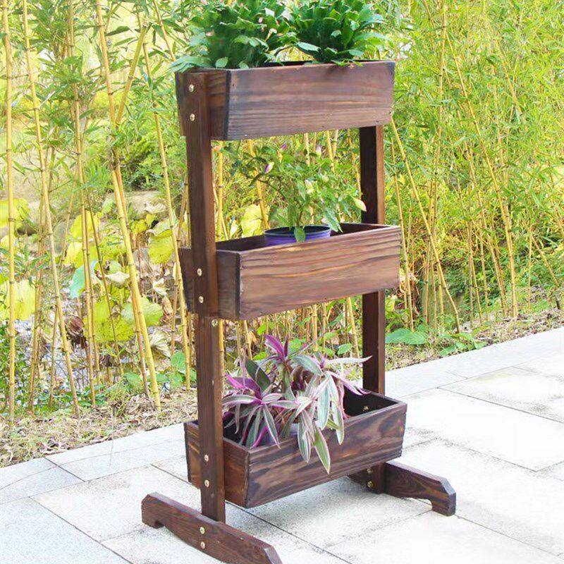 阳台实木质花架子落地式室内客厅花盆架多层组装碳化多肉置物架