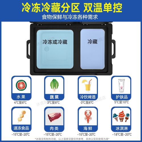 冰虎车载冰箱压缩机制冷车家两用双开门冷冻冷藏12v24v货车小冰箱