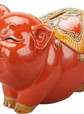 大红色猪 钱罐 陶瓷工艺品摆件石湾公仔家居饰品电视博古架摆设送