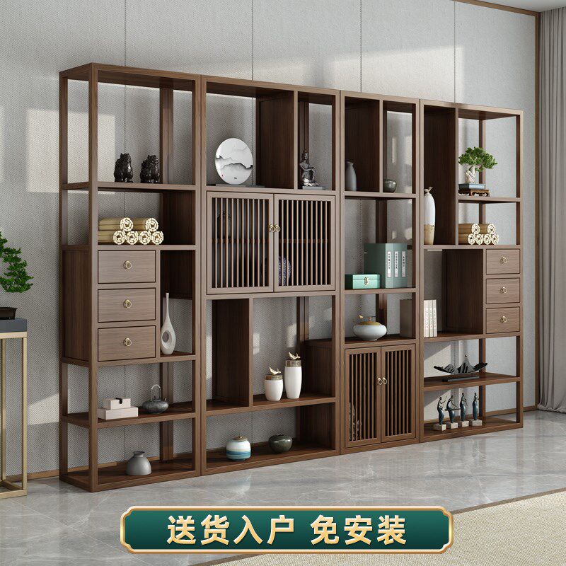 新中式实木博古架榆木书柜书架多宝阁置物架酒柜陈列柜茶叶展示柜