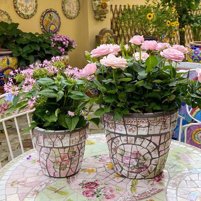 欧式玫瑰花卉月季绿植圆形花盆 庭院花园厨房阳台桌面地面花器