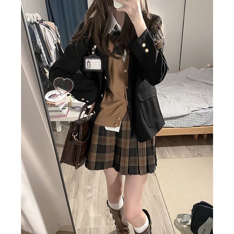东京岁时记jk西装外套女式休闲学院风制服绀色西服外套女2024新款