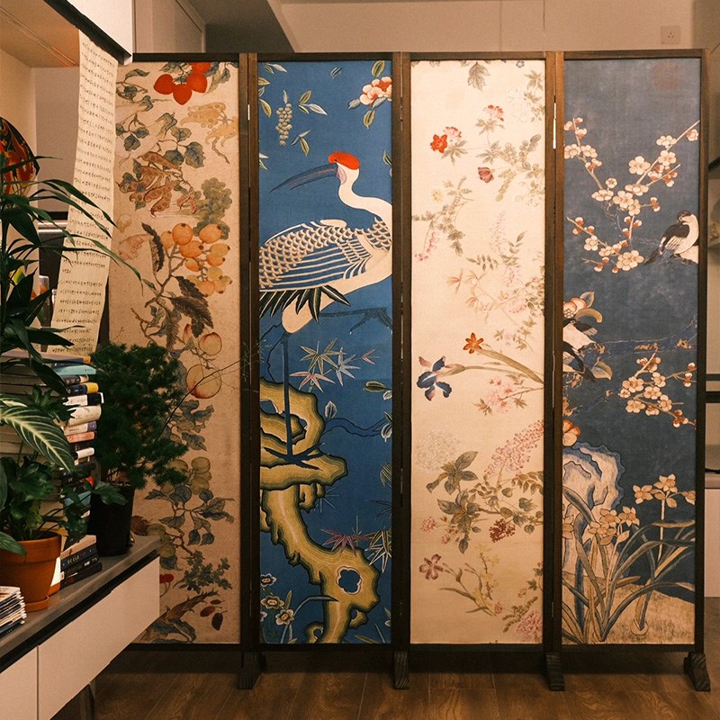 新中式明清古典移动屏风隔断客厅茶室背景墙家用遮挡装饰折叠折屏