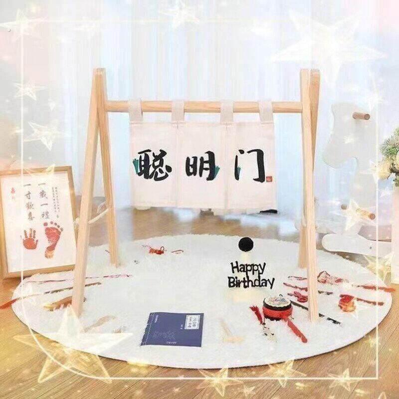 周岁礼过葱门帘用品聪明门道具大葱木质婴儿健身架男女宝宝过葱门