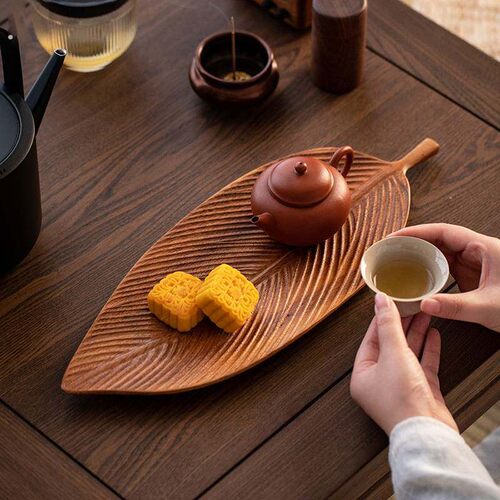 瓜果盘胡桃木叶子茶点盘家用木质茶台实木干泡茶盘茶杯托盘木质
