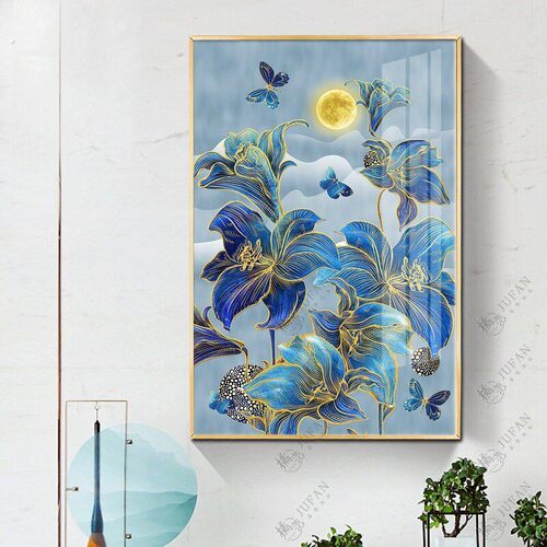镶钻晶瓷画晶钻现代轻奢挂画新中式玄关装饰画过道走廊入户壁画