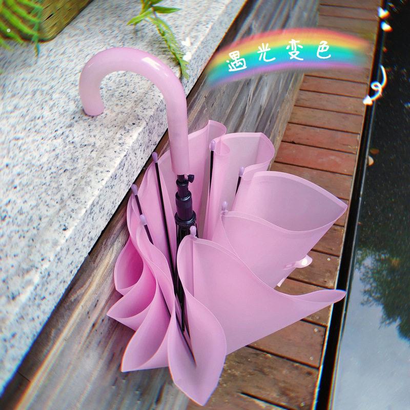 小清新透明伞加大加厚遇光变色自动长柄磨砂透明雨伞小仙女网红伞