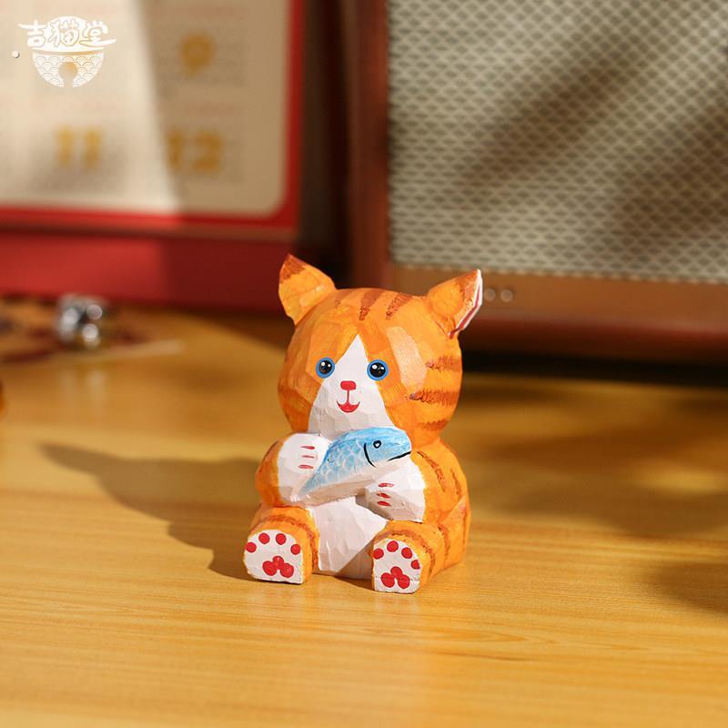 手工木雕工艺品猫咪小摆件可爱小猫办公桌面装饰品治愈系创意礼品