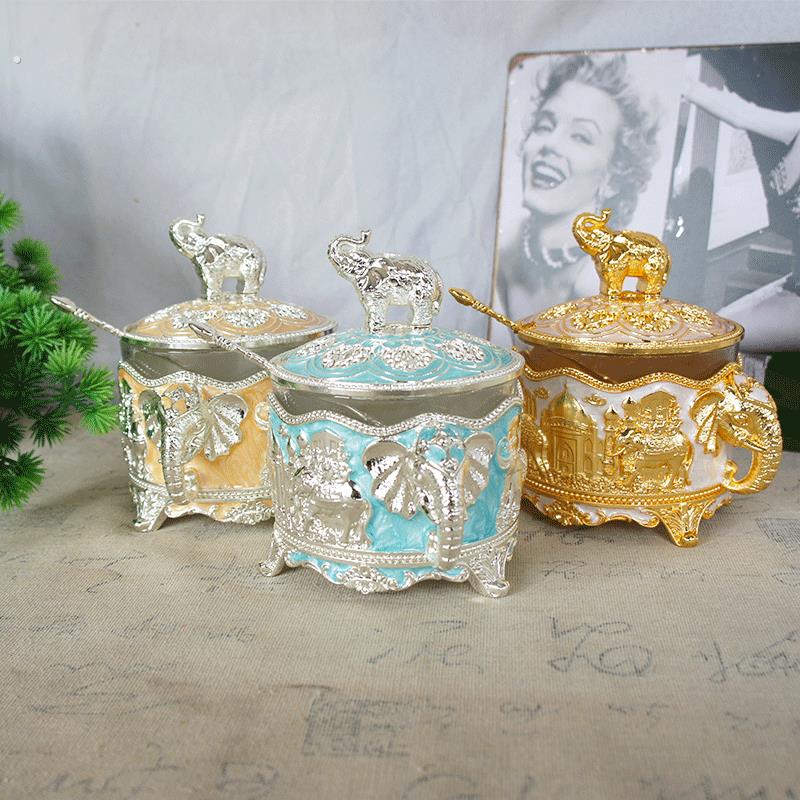欧式大象糖盅玻璃透明糖罐椒盐调味瓶调味罐厨房用品糖蛊摆件装饰