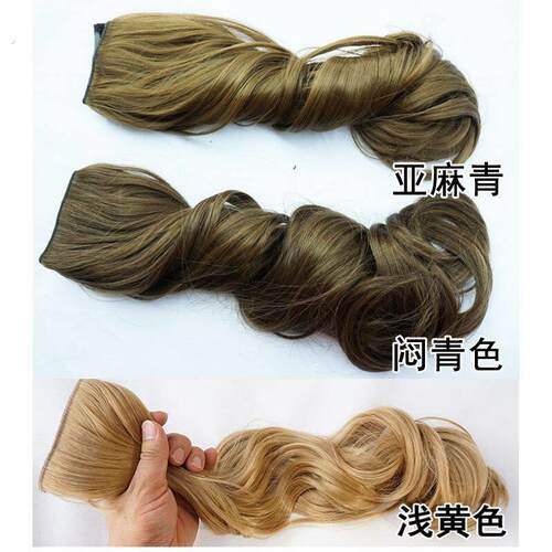 中长卷发大波浪卷假发片女一片式卷发片棕青色黄亚麻闷青色接发片