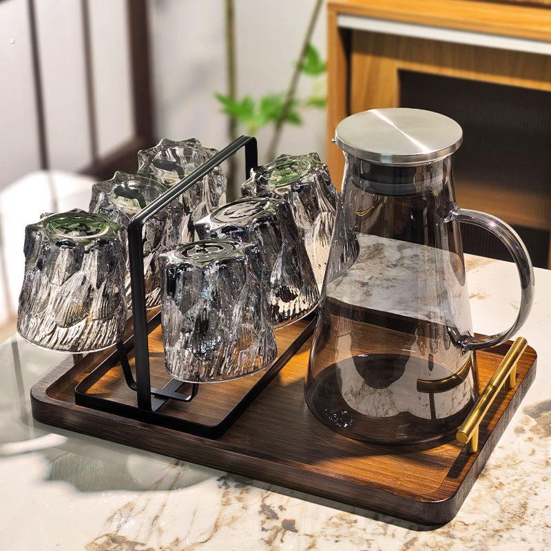轻奢家用待客喝水杯套装覆古浮雕冰川玻璃水杯高级感茶杯啤酒杯