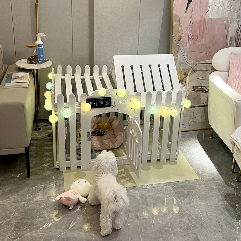 室内宠物围栏长型狗笼设计 含比熊犬隔离笼与猫狗圈养笼组合