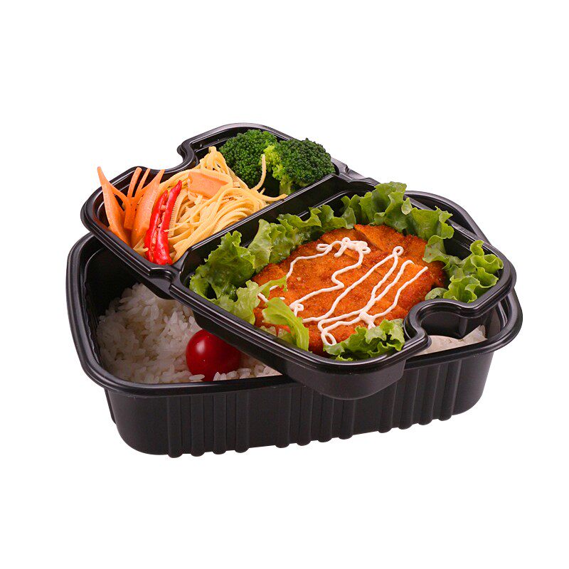 七色魔方长方形一次性餐盒双层外卖打包快餐便当饭盒创意餐具加厚