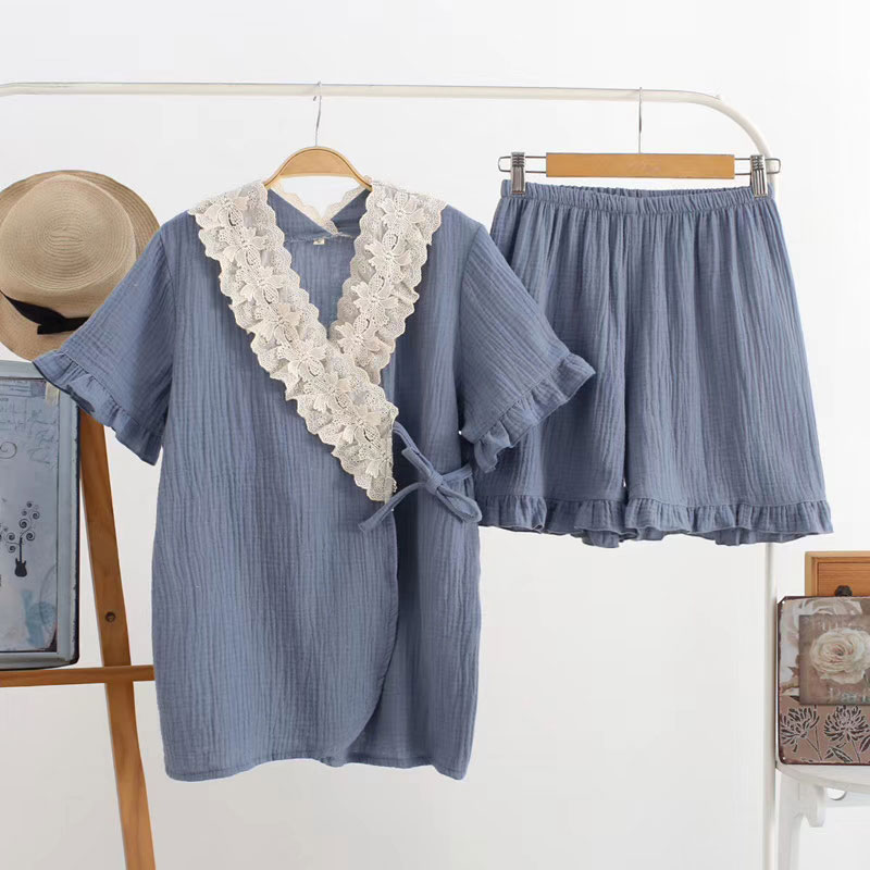 夏季月子服孕妇睡衣产妇哺乳衣6月份棉纱吸汗透气家居服套装大码7