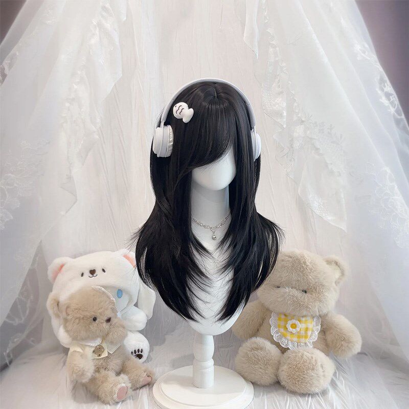假发女斜刘海lolita日系高层次长发黑长直自然二次元仿真发全头套