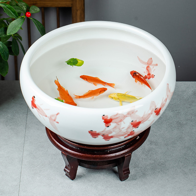 景德镇陶瓷鱼缸手绘桌面大号招财金鱼乌龟缸盆睡碗莲水仙荷花盆缸