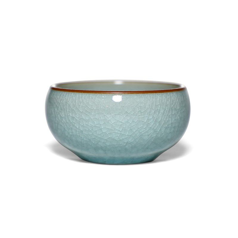 【吴进湖蓝冰生鼓型杯】龙泉青瓷高端茶具中式冰裂茶杯功夫茶单杯