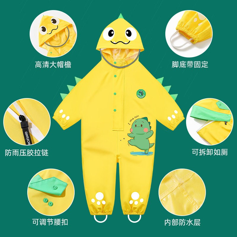 幼儿园宝宝2025新款儿童连体小恐龙雨衣男童套装防水全身雨裤雨鞋