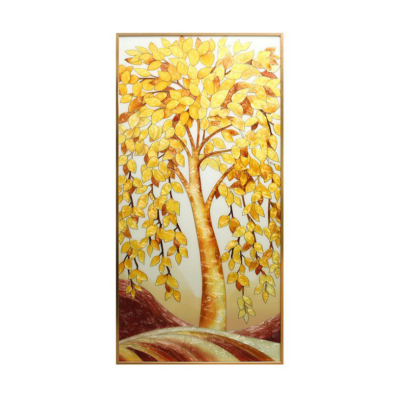 黄色发财树珐琅彩玄关挂画银杏画招财壁画入户走廊过道高端装饰画