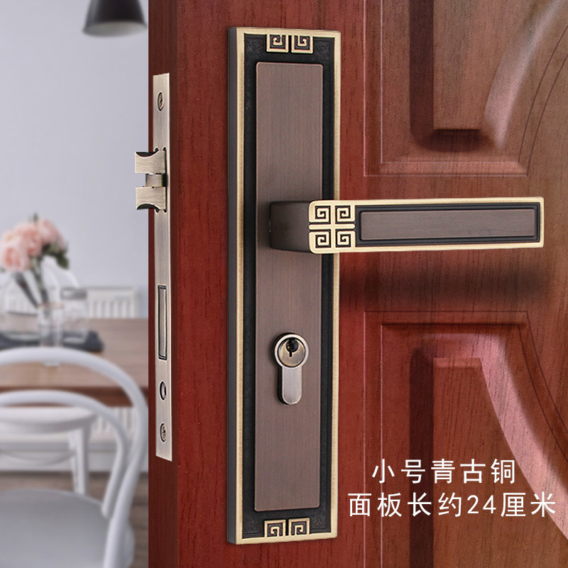 全铜新中式大门锁纯铜仿古双开门入户门锁房间卧室实木静音木门锁