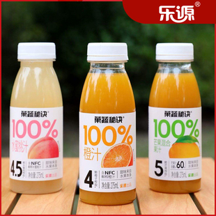 乐源NFC果蔬秘诀100%橙汁100%水蜜桃汁100%芒果混合果汁275ml*8瓶