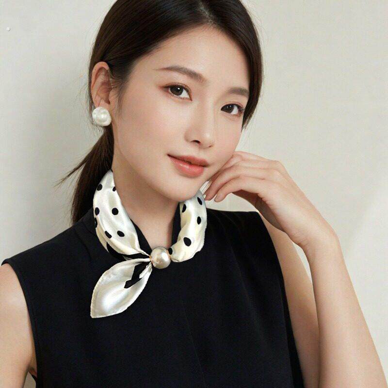 2025年新款春夏季小方巾珍珠项链磁吸扣懒人丝巾女围脖锁骨链围巾