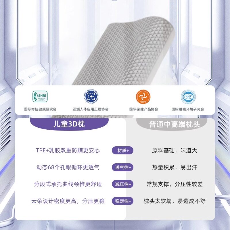 艾美家儿童枕头天然乳胶枕头3D可水洗护颈椎婴孩枕头枕芯助睡眠