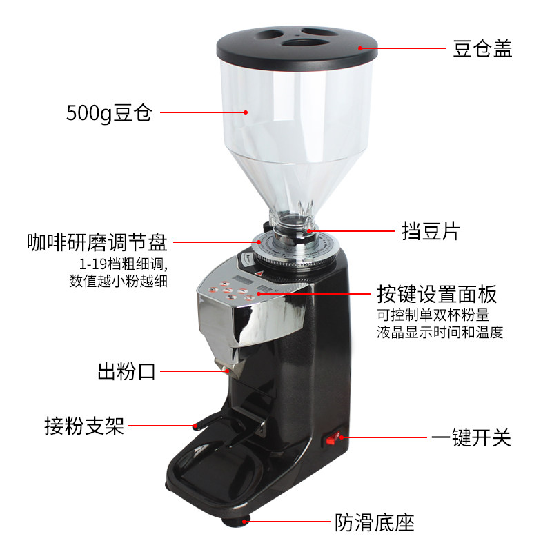 家用意式定量磨豆机电动 商用电控直出粉磨盘式咖啡豆研磨机021