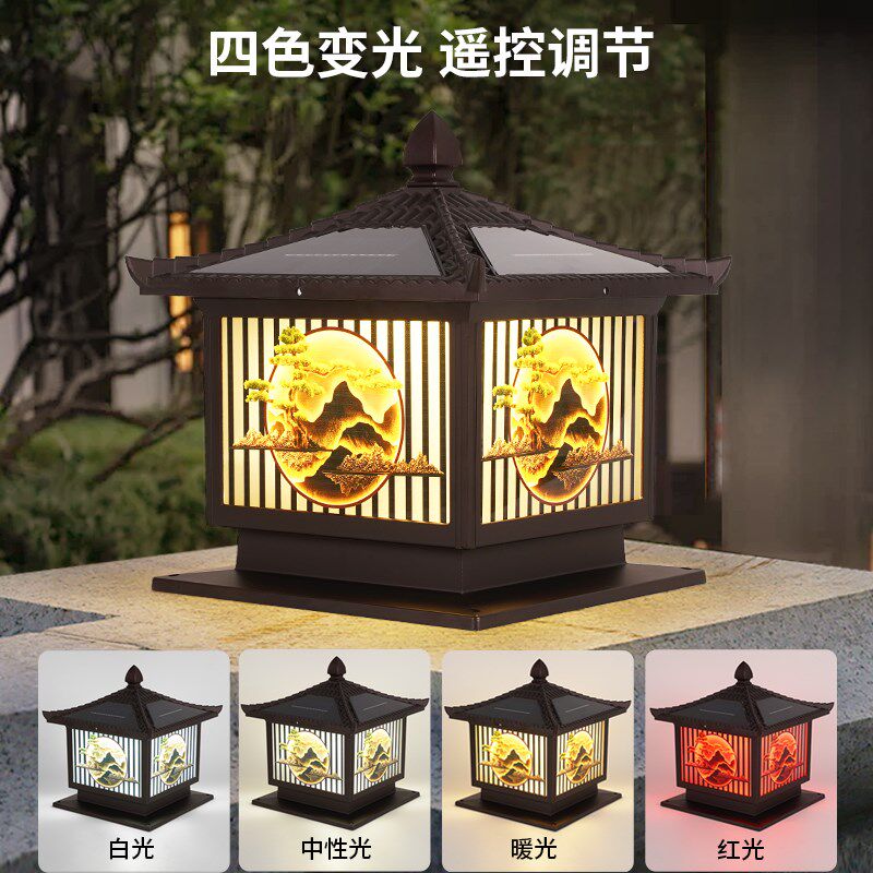 太阳能柱头灯别墅庭院围墙接电款防水新款铝合金大门灯门柱灯户外
