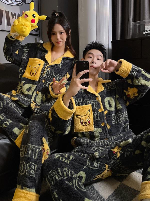 冬季睡衣情侣装一男一女珊瑚绒加厚加绒秋冬款可爱休闲家居服套装