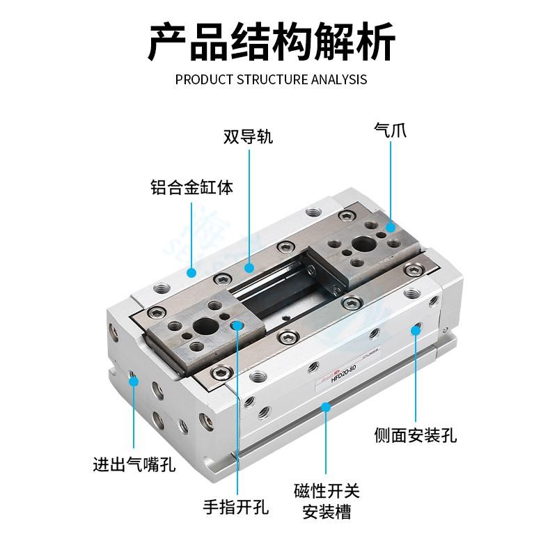 平行手指气缸气动夹爪薄型夹子夹具HFD/MHF2-8D/12D/16D/20X25/40