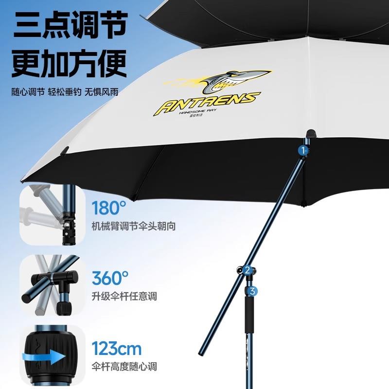雷臣2.4米蛇隐MAX双弯钓鱼伞万向黑胶防暴雨防晒遮阳伞钓伞大伞面