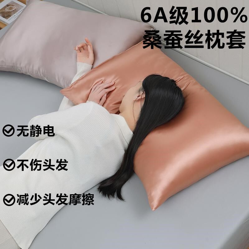 22姆米桑蚕丝双面真丝枕套丝绸枕巾单人枕头套一对装大号家用