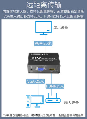 HDMI切换器2进1出转VGA混合二合一笔记本电脑监控接电视显示分配
