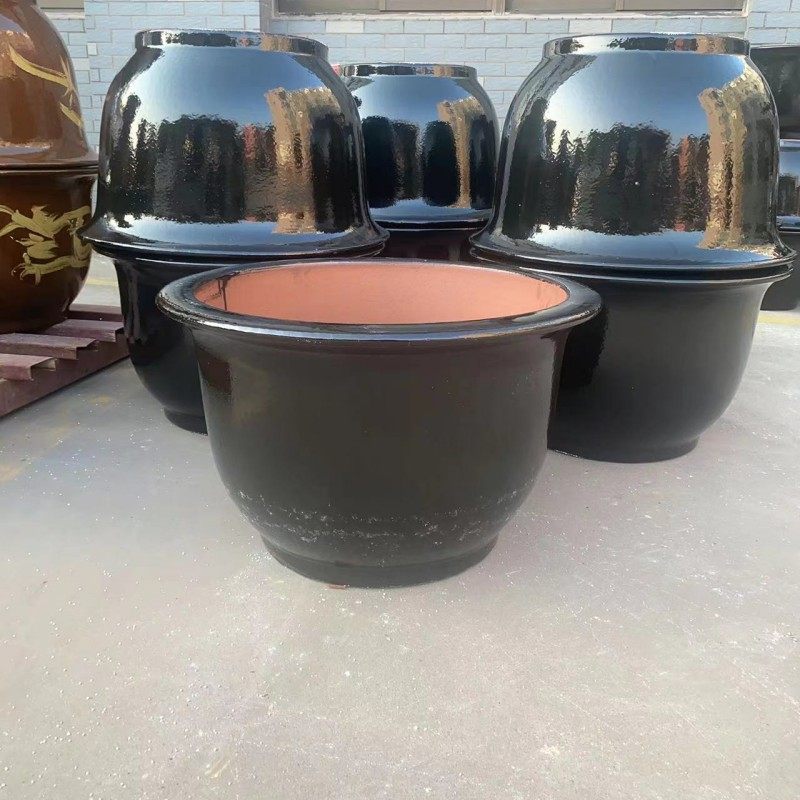 宜兴特大号陶瓷大花盆黑釉龙缸铁树茶树发财树绿植种菜盆紫砂花盆
