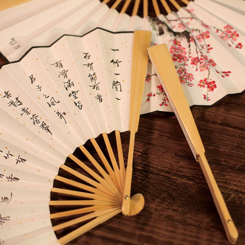 吉善9寸玉竹手绘扇子折扇中国风手绘纸扇出国礼品扇文玩玉骨竹扇
