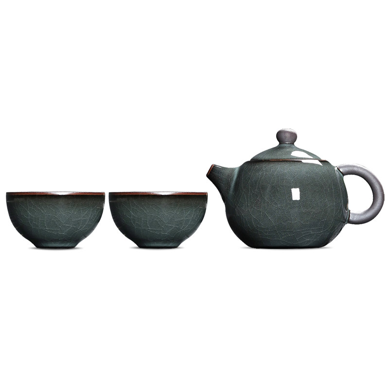 青瓷一壶两杯功夫茶具套装家用冰裂茶壶龙泉陶瓷西施壶二品茗茶杯