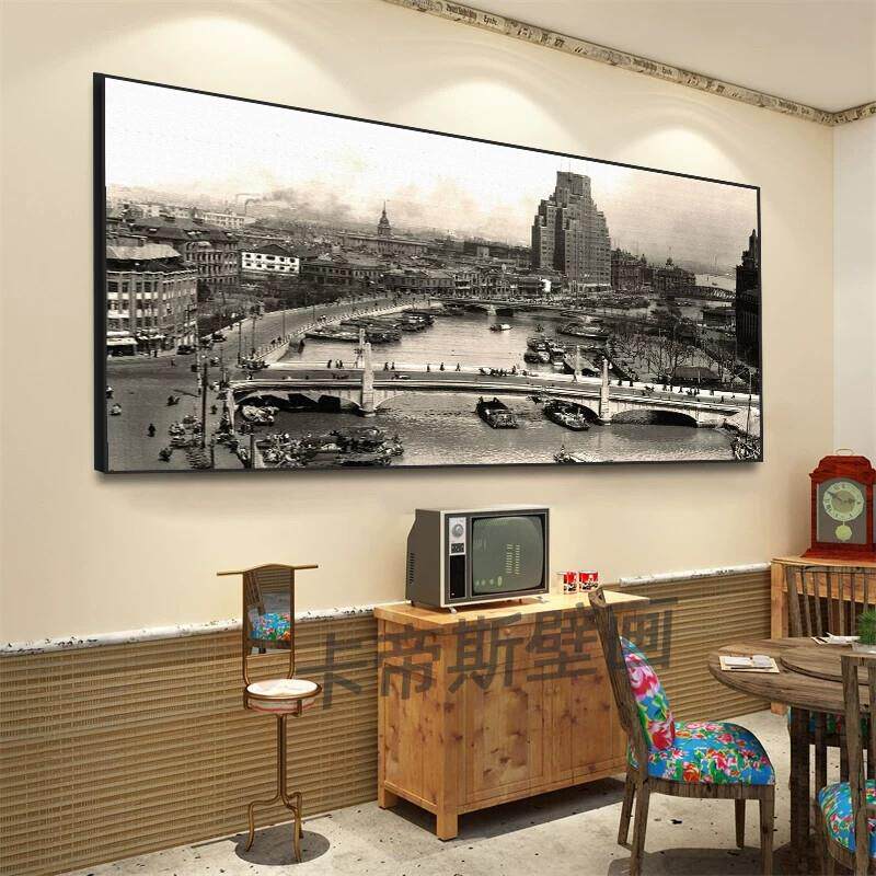 老上海装饰画民国风外滩复古怀旧挂画茶楼饭店餐馆黑白照片壁画