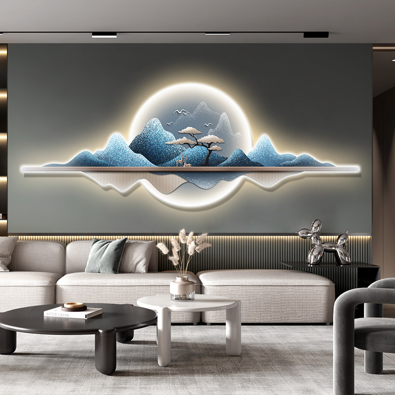 客厅壁饰现代轻奢高级感装饰画LED带发光灯画新中式墙壁挂画挂件图片
