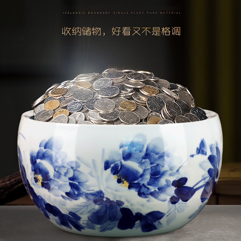 景德镇陶瓷器手绘青花瓷鱼缸聚宝盆水浅乌龟缸荷花盆客厅装饰摆件