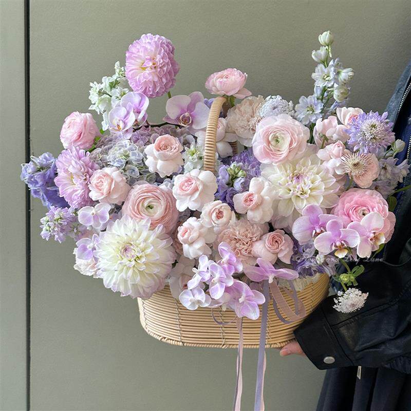 浪漫ins花篮康乃馨玫瑰混搭花束成品仿真花母亲节花束送妈妈长辈