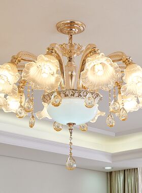 欧式客厅水晶吊灯简约大气餐厅灯具温馨led卧室灯灯口朝下大厅灯