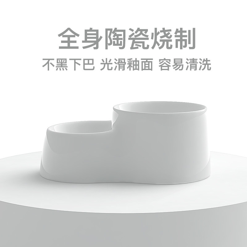 陶瓷猫碗食盆防打翻高脚护脖颈大宽口径高低双碗一体猫狗吃粮罐头