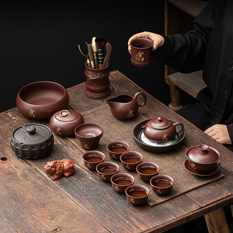 老紫泥原矿功夫茶具套装高档会客家用茶盘茶壶轻奢礼品ZS紫砂定制