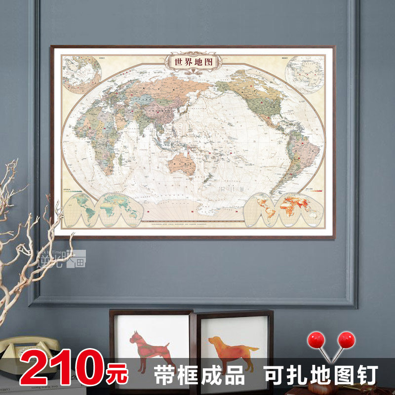 办公室装饰画世界地图挂图可标记旅行打卡地图经营分布图书房挂画