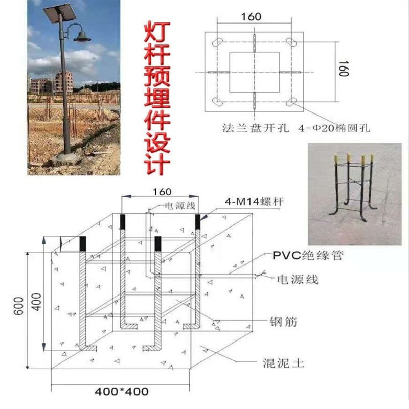 路灯杆预埋件地脚笼钢筋基础笼户外监控太阳能立杆热弯折叠式螺栓